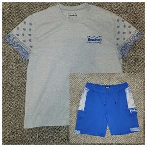 Gray and Blue Paisley T-Shirt and Shorts Set